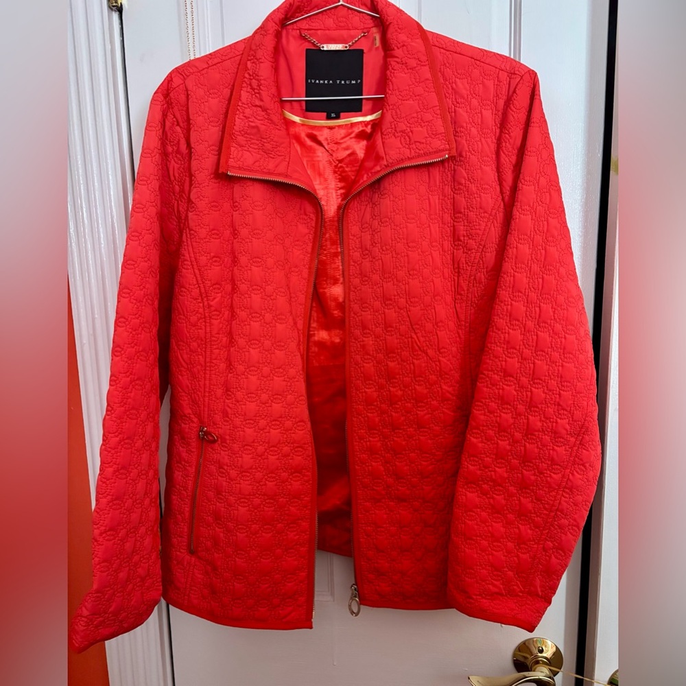 Ivanka Trump Vibrant Fire Coral Red quilted  Jacket XL